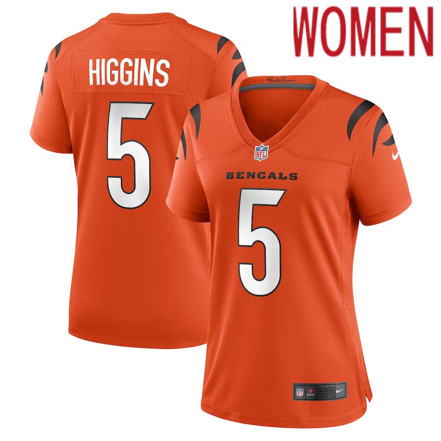 Women Cincinnati Bengals 5 Tee Higgins Nike Orange Alternate Game Player NFL Jersey